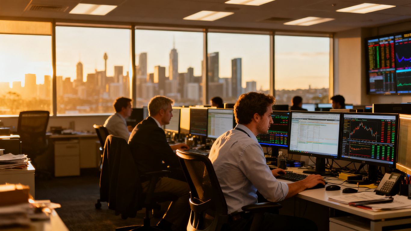 Australian exchange close with traders monitoring screens