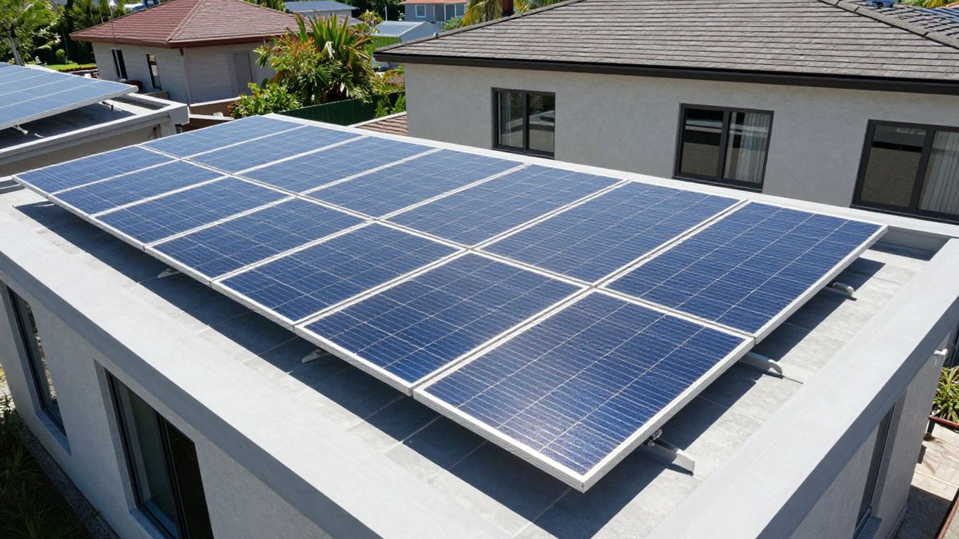 Panneaux solaires sur un toit ensoleillé.