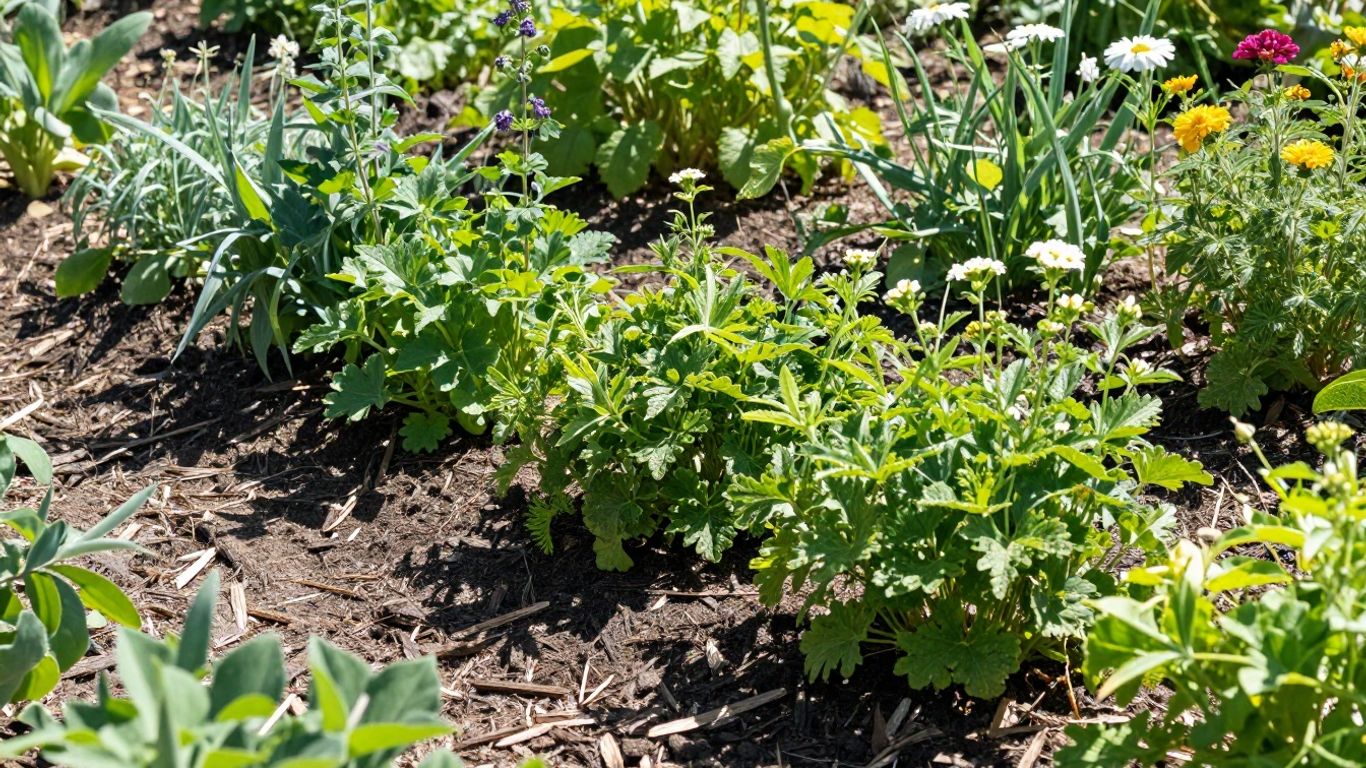 Grüner Garten mit Mulch schützt vor Hitze und Trockenheit.