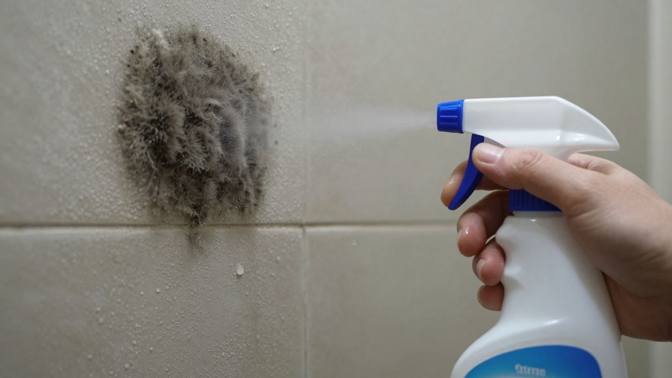 Mold on wall with bleach spray bottle