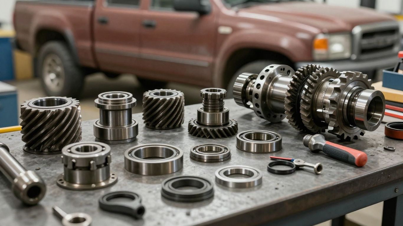 Manual gearbox components arranged for repair