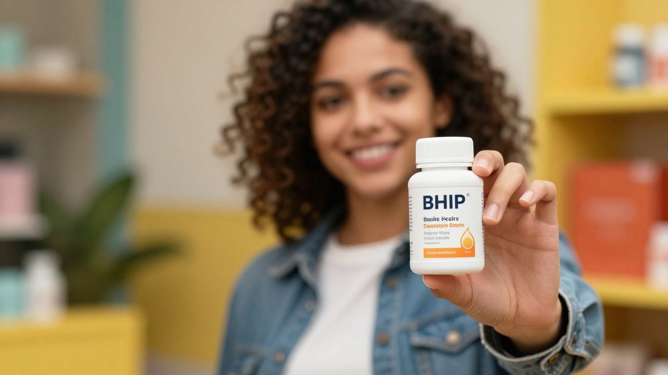 Person holding bHIP product, confident expression, lifestyle background.