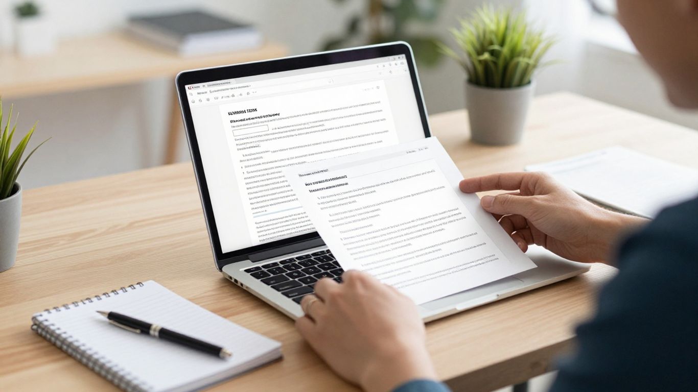 Writer comparing revisions on a laptop