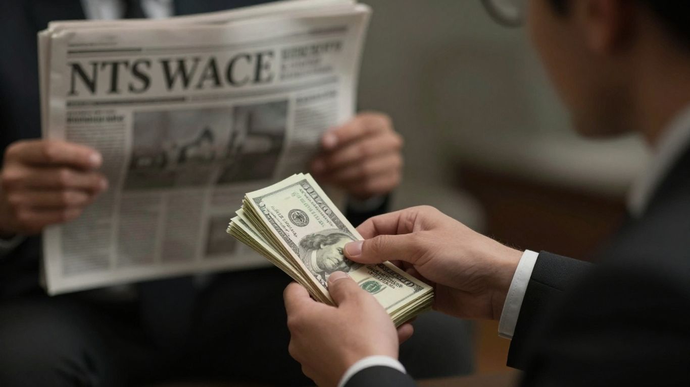 Money exchange, shadowy figures, suppressed article