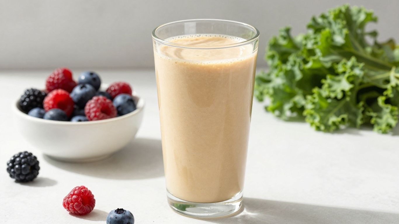 Glass of smoothie in kitchen