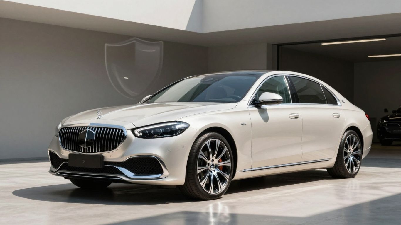 Luxury car protected by advanced security shield.