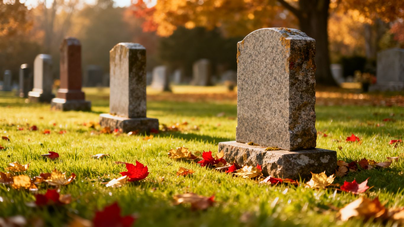 A serene cemetery landscape with granite headstones