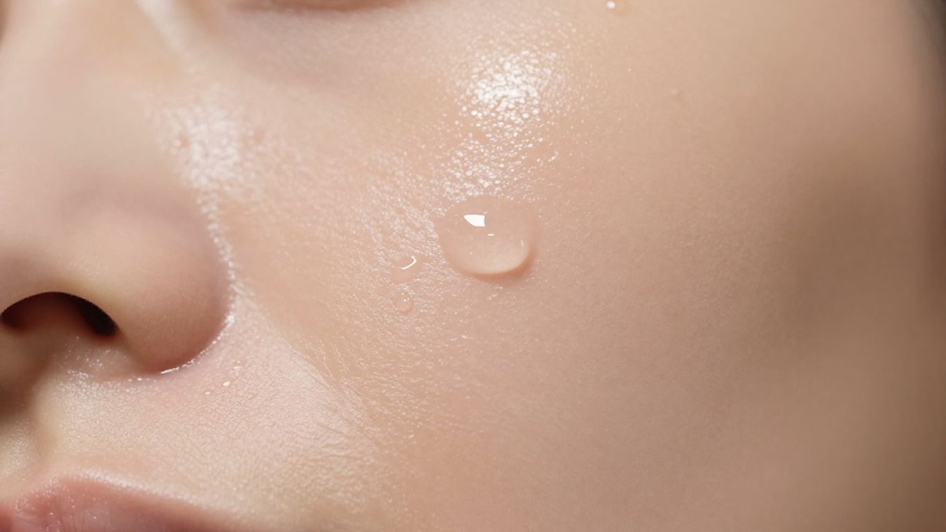 Healthy, hydrated skin texture with moisture droplets.