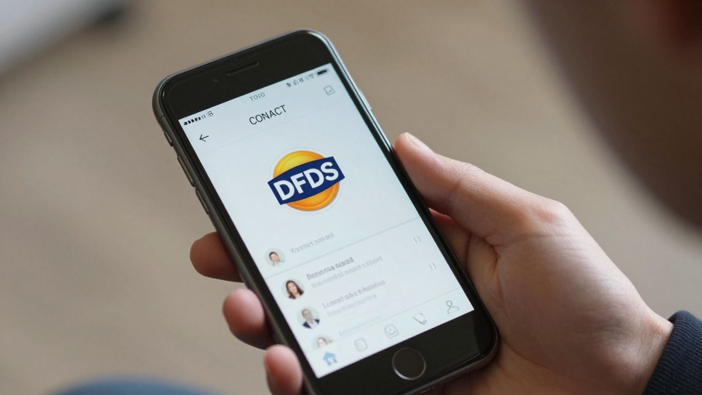 Person using a smartphone to find DFDS contact details.