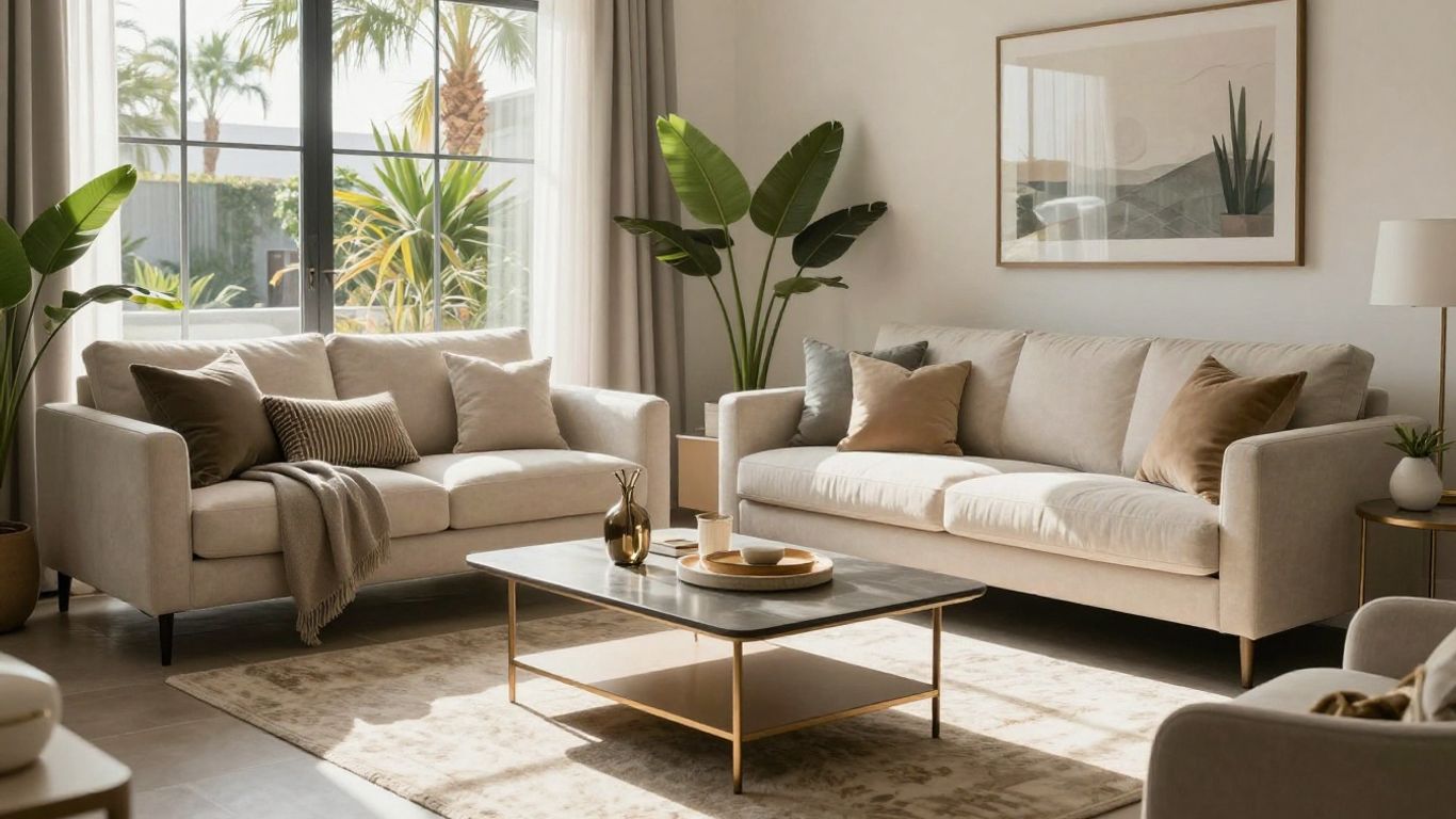 Palm Springs Airbnb living room with modern furniture.