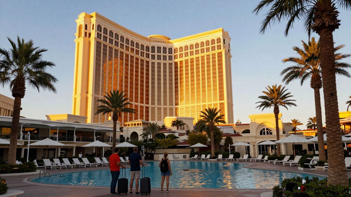 Las Vegas resort skyline at sunset