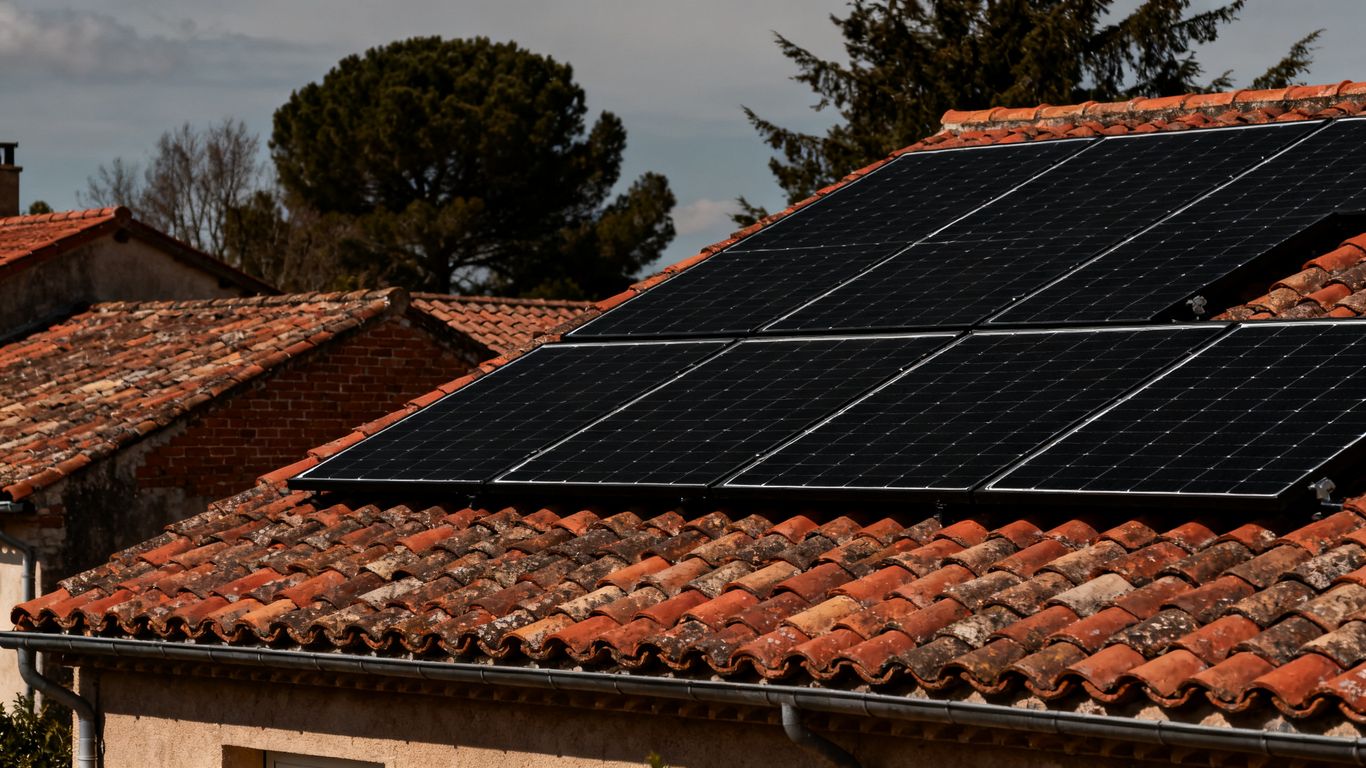 Toiture en tuiles avec panneaux solaires colorés