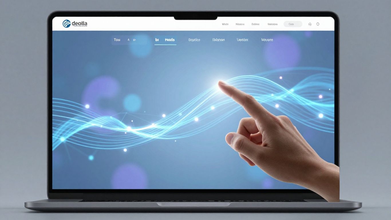 Modern website interface on a laptop screen with digital connections.