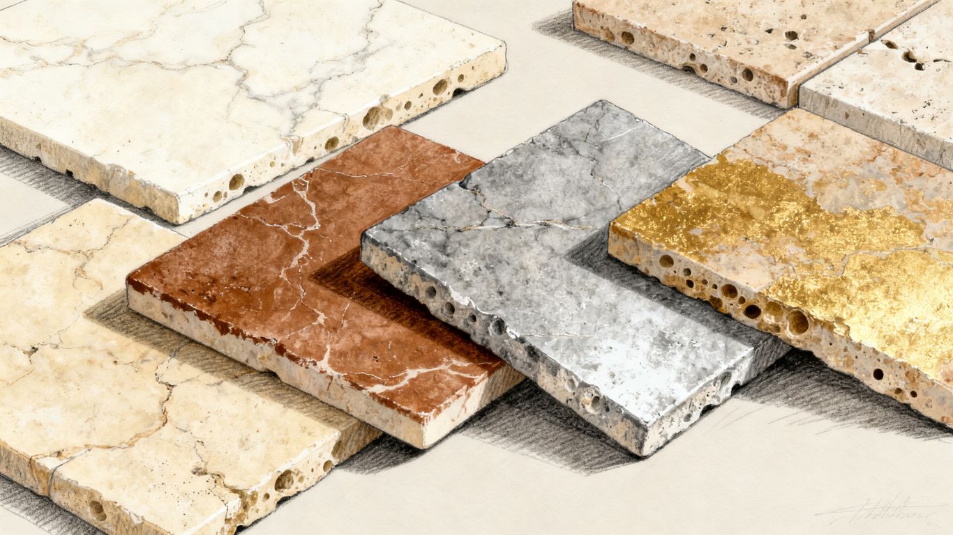 Ivory and beige travertine tile samples