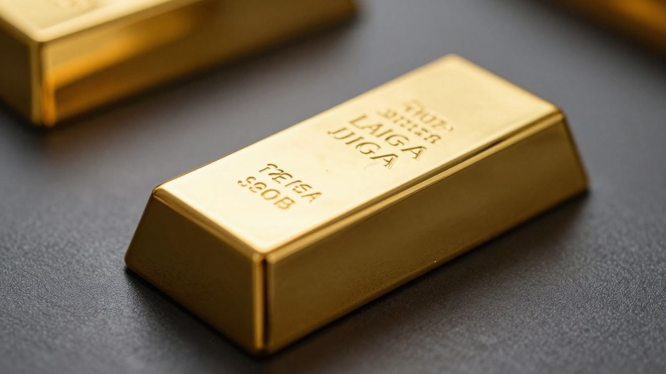 Lingot d'or brillant sur fond sombre.