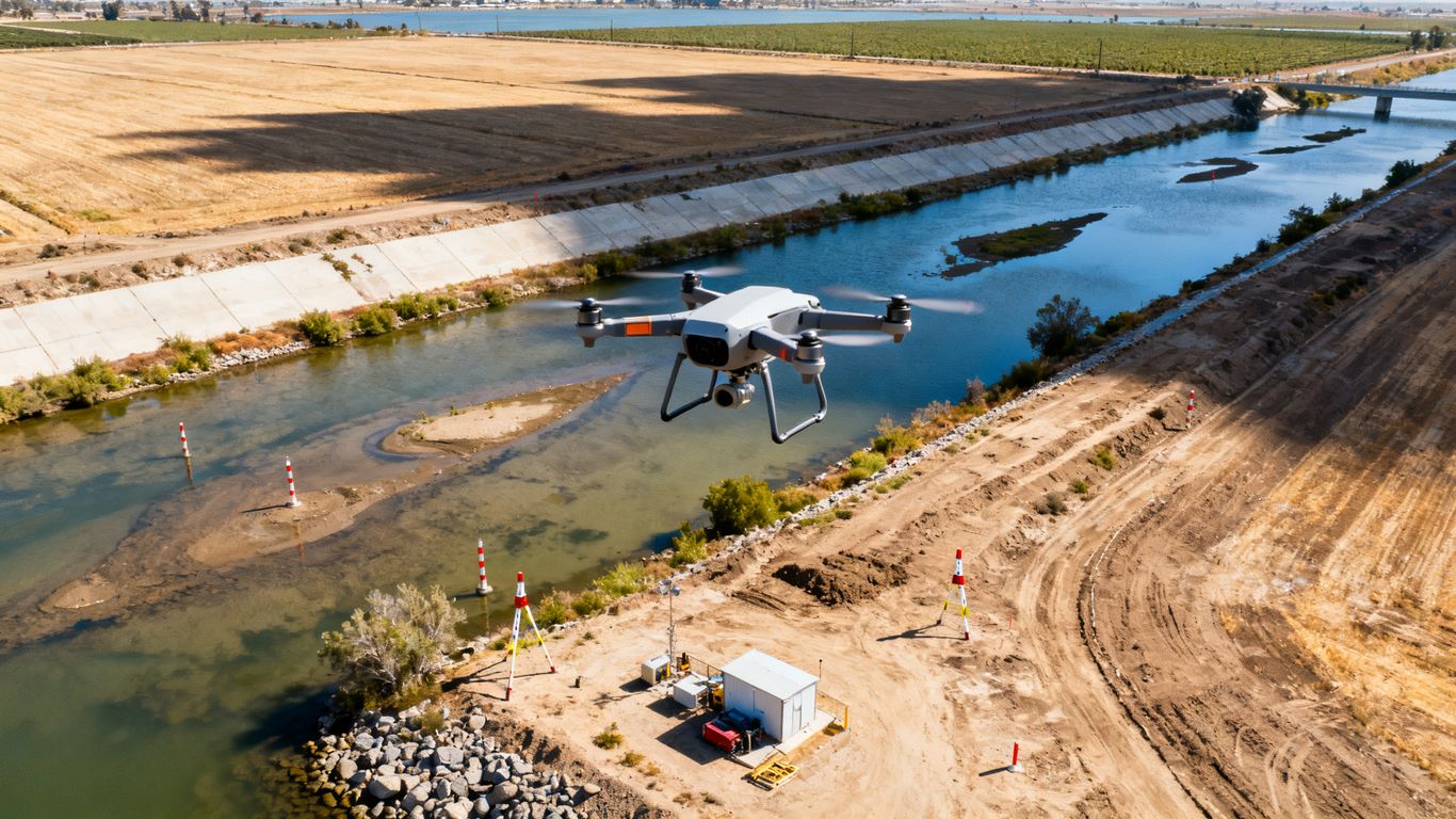 Survey drone capturing Delta site data
