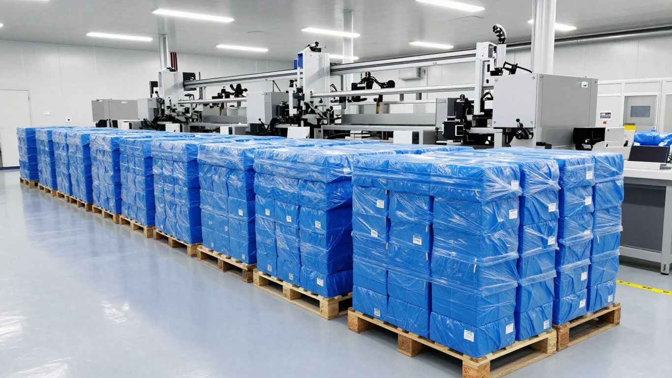 Moderne Produktionshalle für medizinische Handschuhe