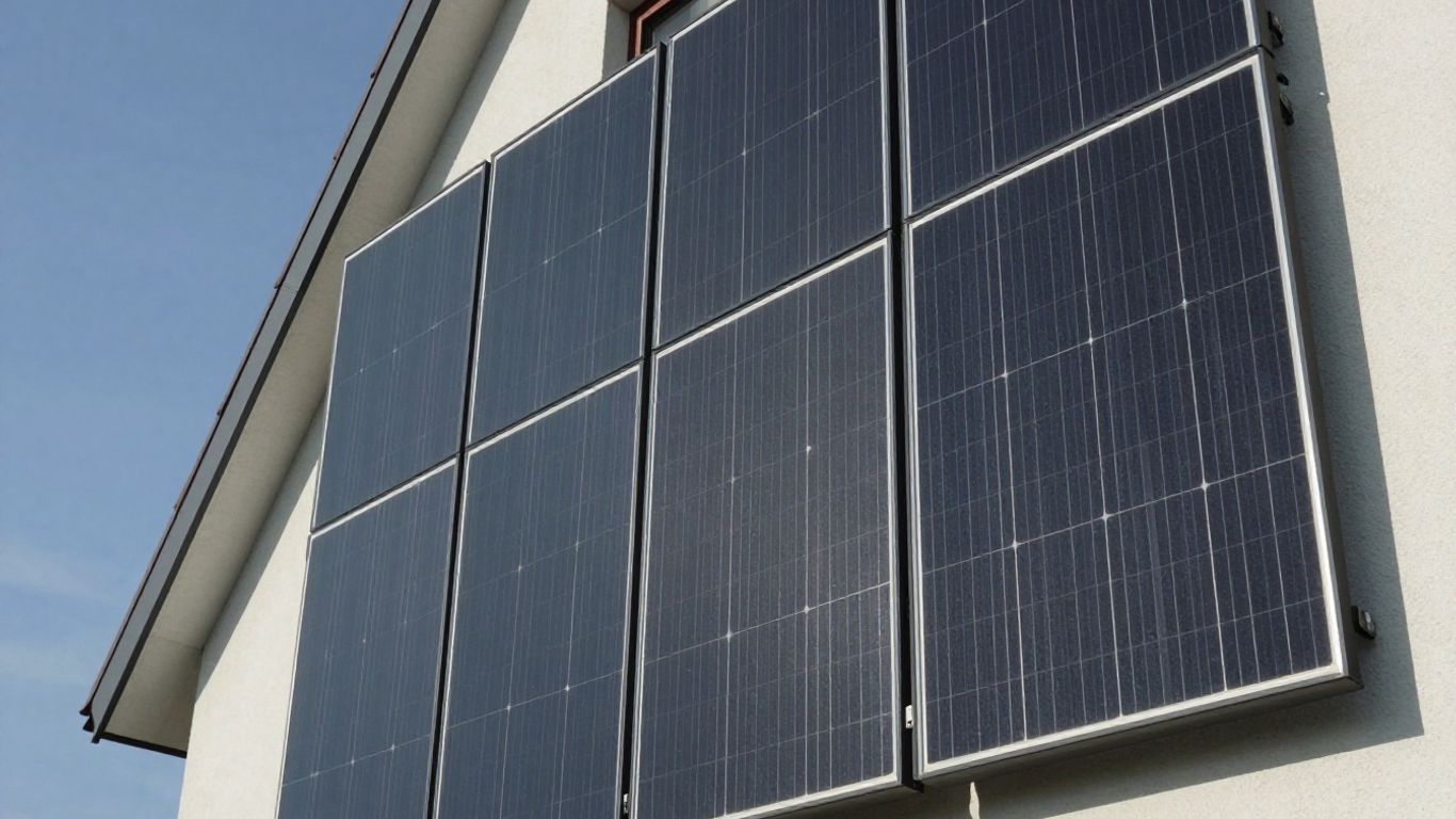 Panneaux solaires installés sur un mur extérieur d'une maison.