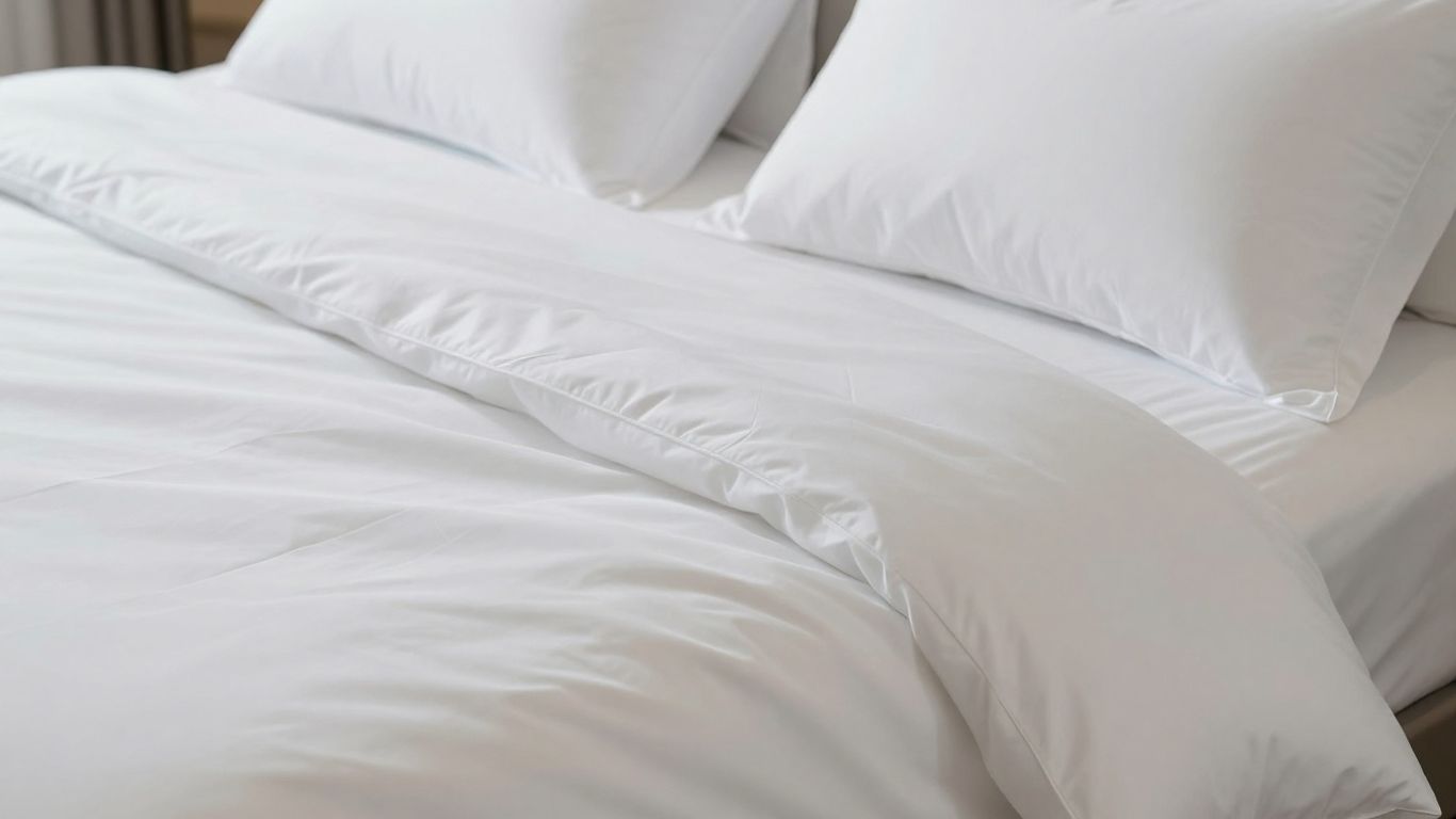 Luxurious white sateen cotton sheets on a bed.