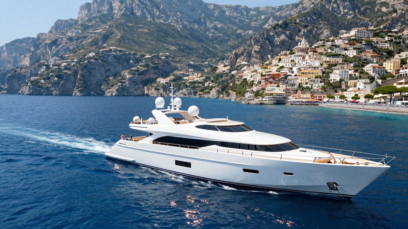 Superyacht sailing along the Italian coast.