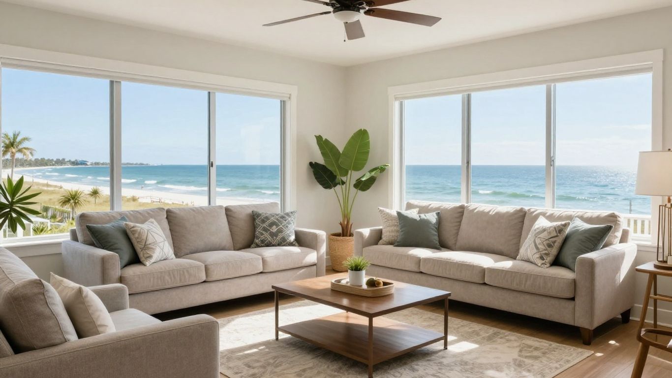 Hilton Head short term rental living room with ocean view.