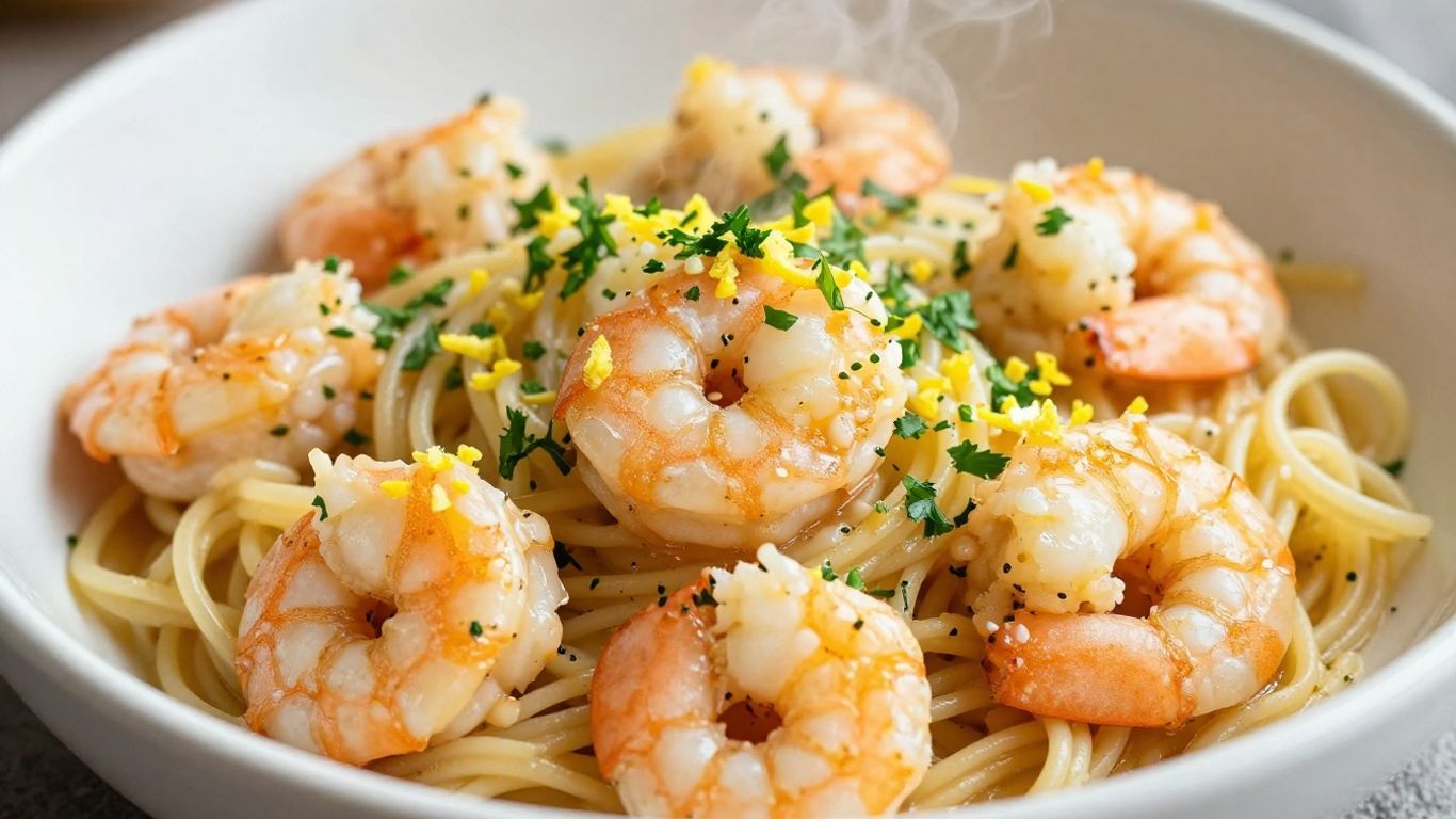 Garlic lemon shrimp pasta in a bowl