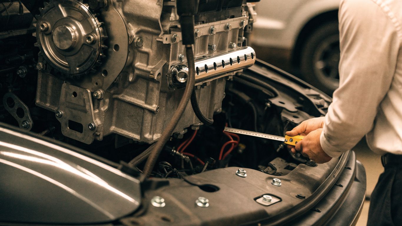 Engine installation measurements in a workshop