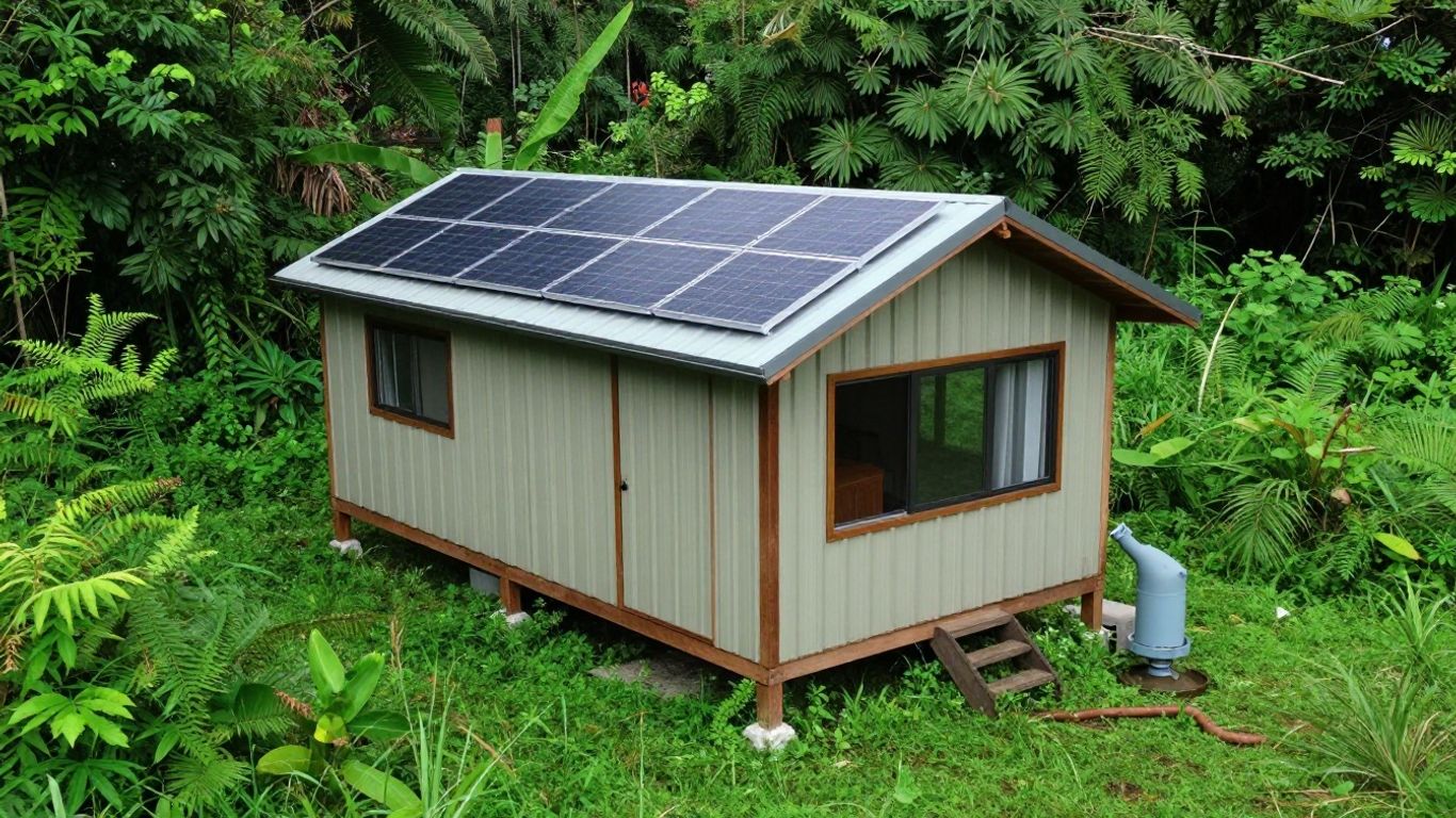 Tiny home with solar panels and water system.