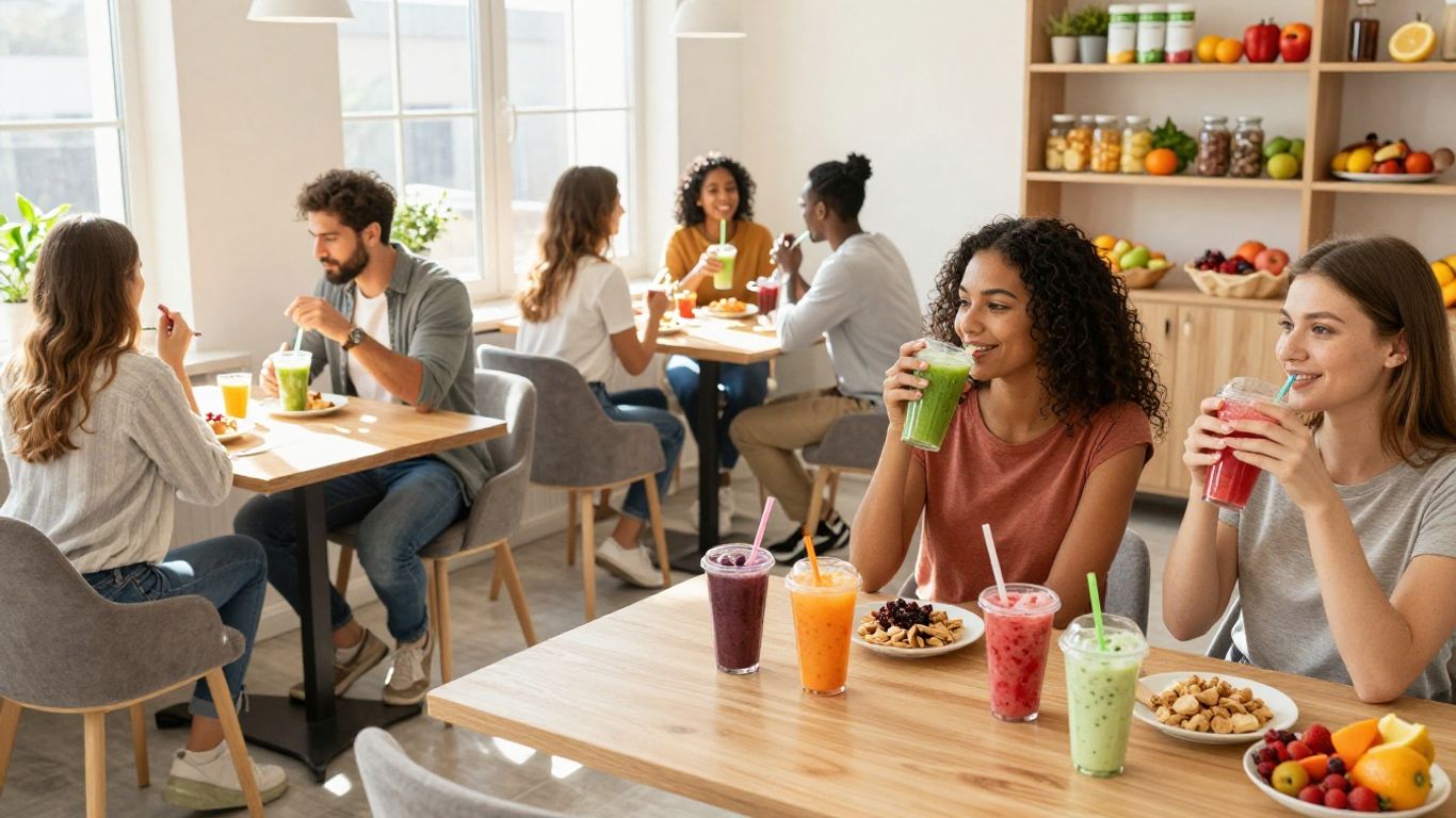 People enjoying healthy shakes at a local Herbalife Nutrition club.