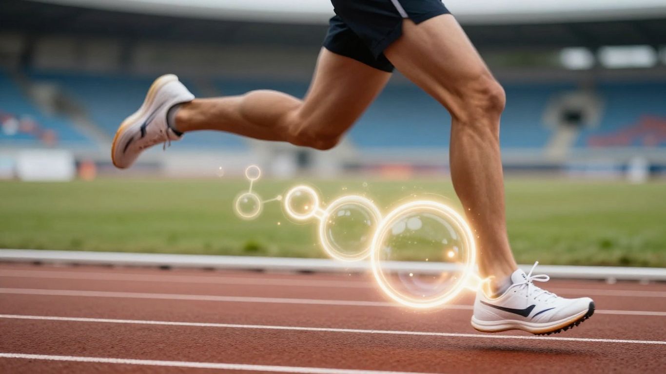 Runner with creatine molecules near leg