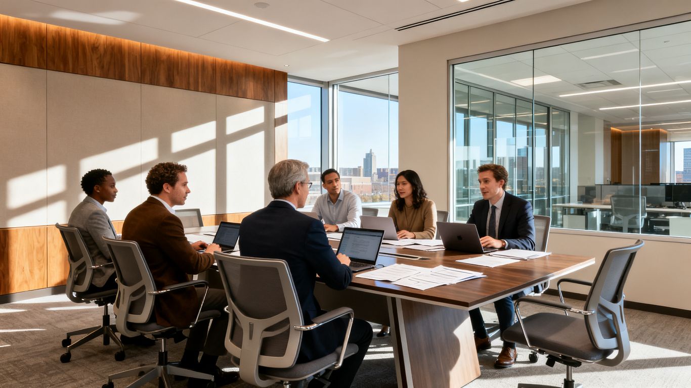 St. Louis business team collaborating in modern office