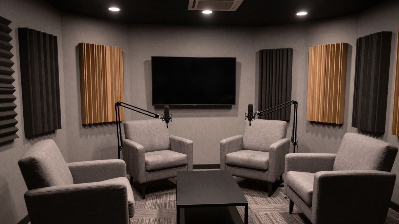 An urban podcast studio interior
