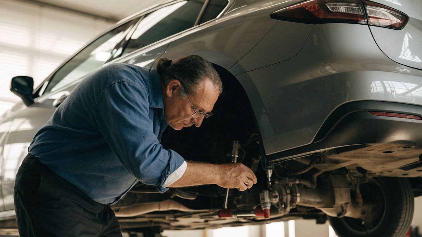 Technician checks a vehicle transmission fit