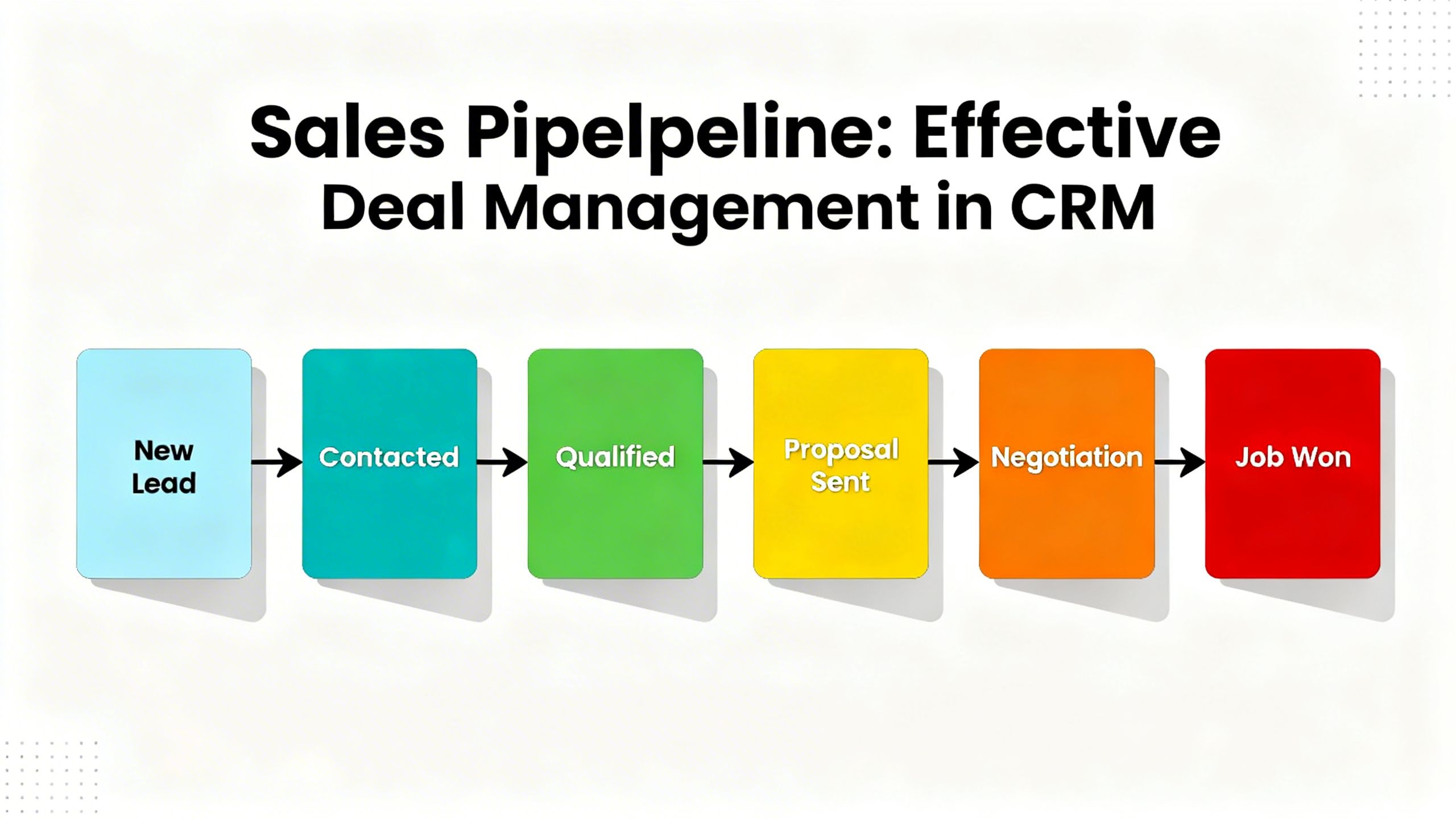 A visual representation of a sales pipeline with cards moving from 'New Lead' to 'Job Won', symbolizing effective deal management in a CRM.