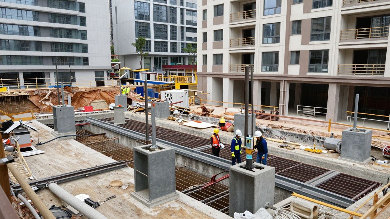 Construction excavation beside occupied urban buildings