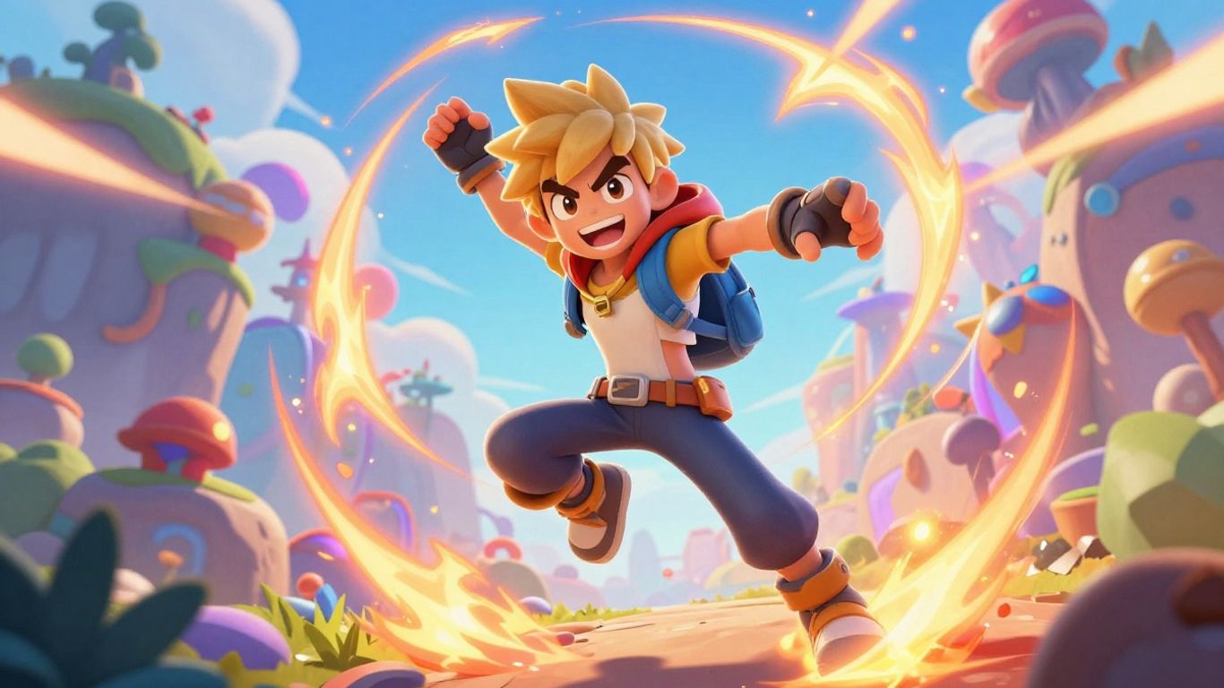 Exciting game character in action, online adventure