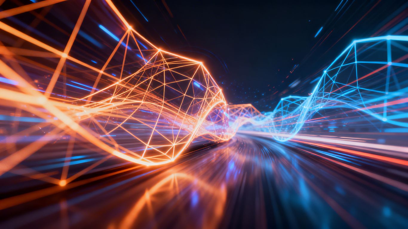 Abstract visual of glowing lines and shapes