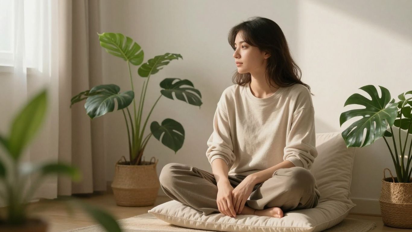Person practicing meditation in a calm room
