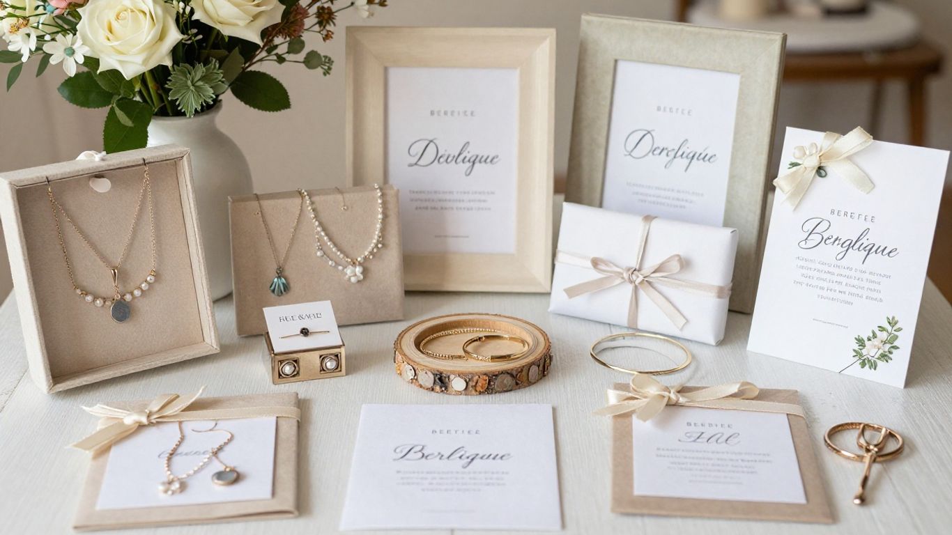 Handmade wedding items from Etsy Belgique displayed on a table.