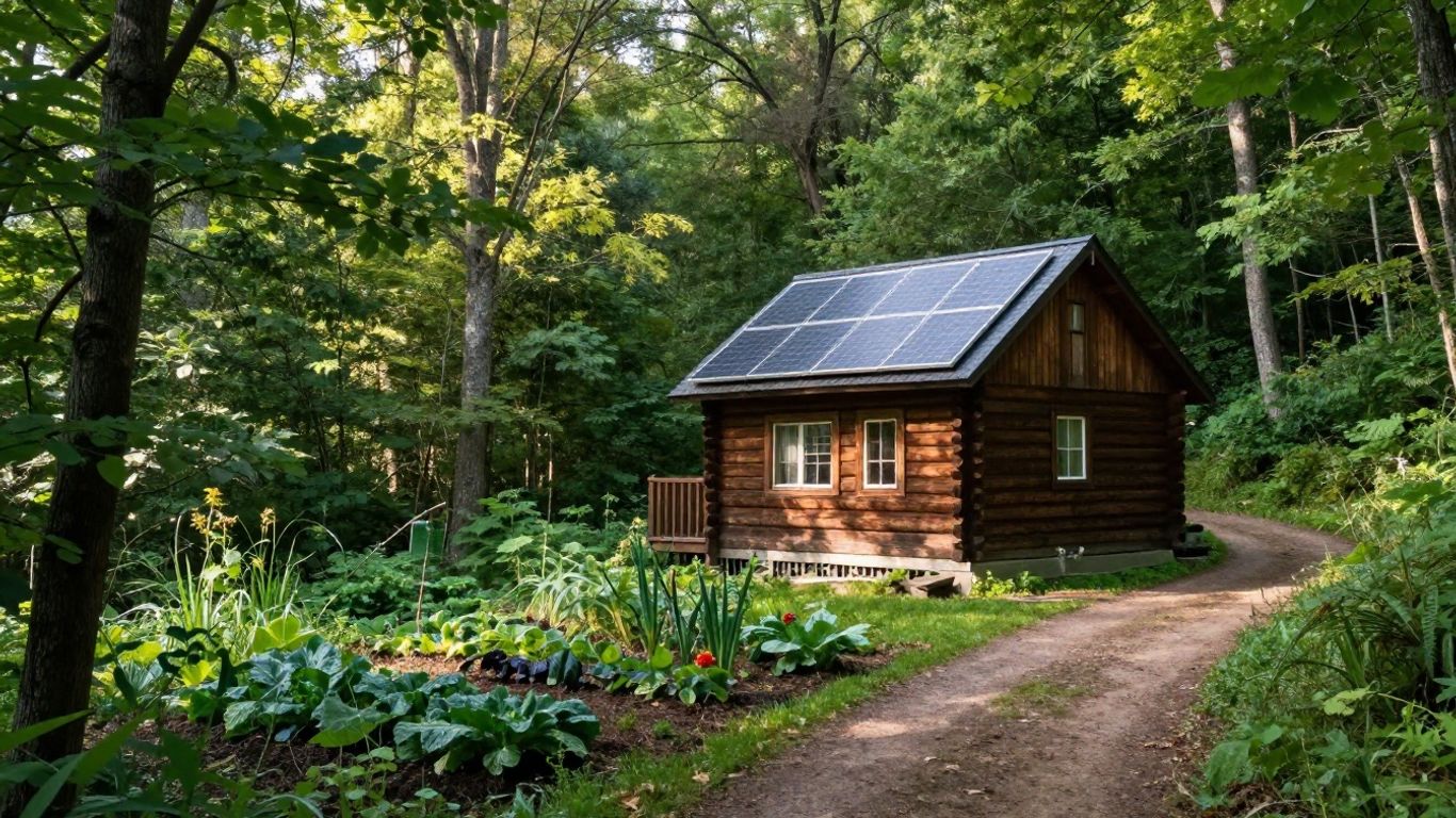 Off-grid cabin in West Virginia forest