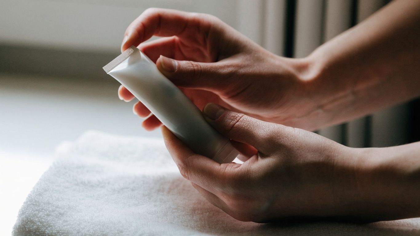 Hands opening a lubricant tube over a clean towel