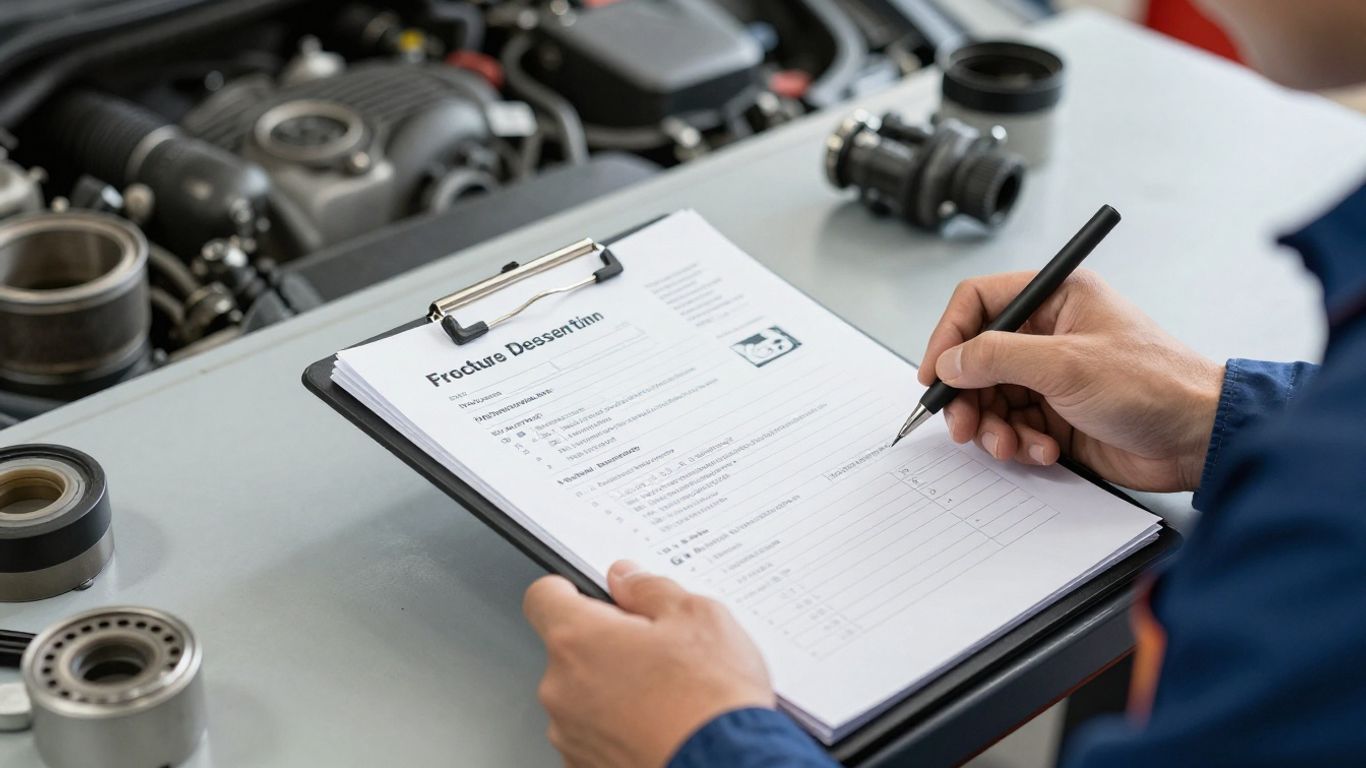 Technician organizing engine documentation