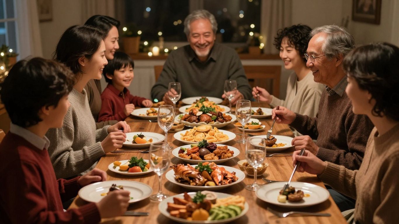 Family enjoying a festive holiday meal together.