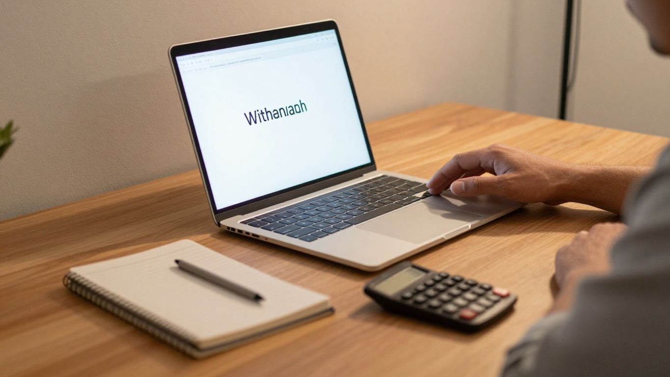 Trader considering a withdrawal beside a laptop