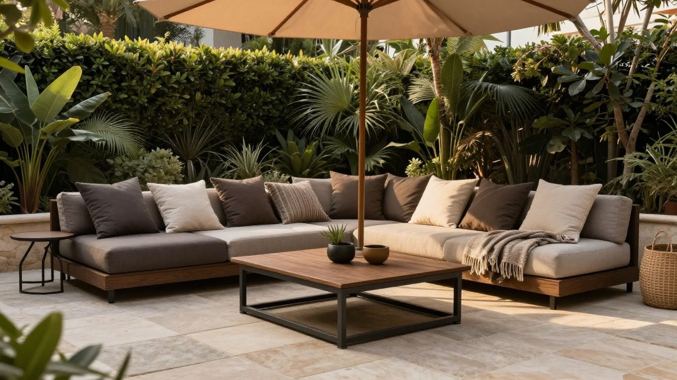 Comfortable outdoor lounge seating in natural shade