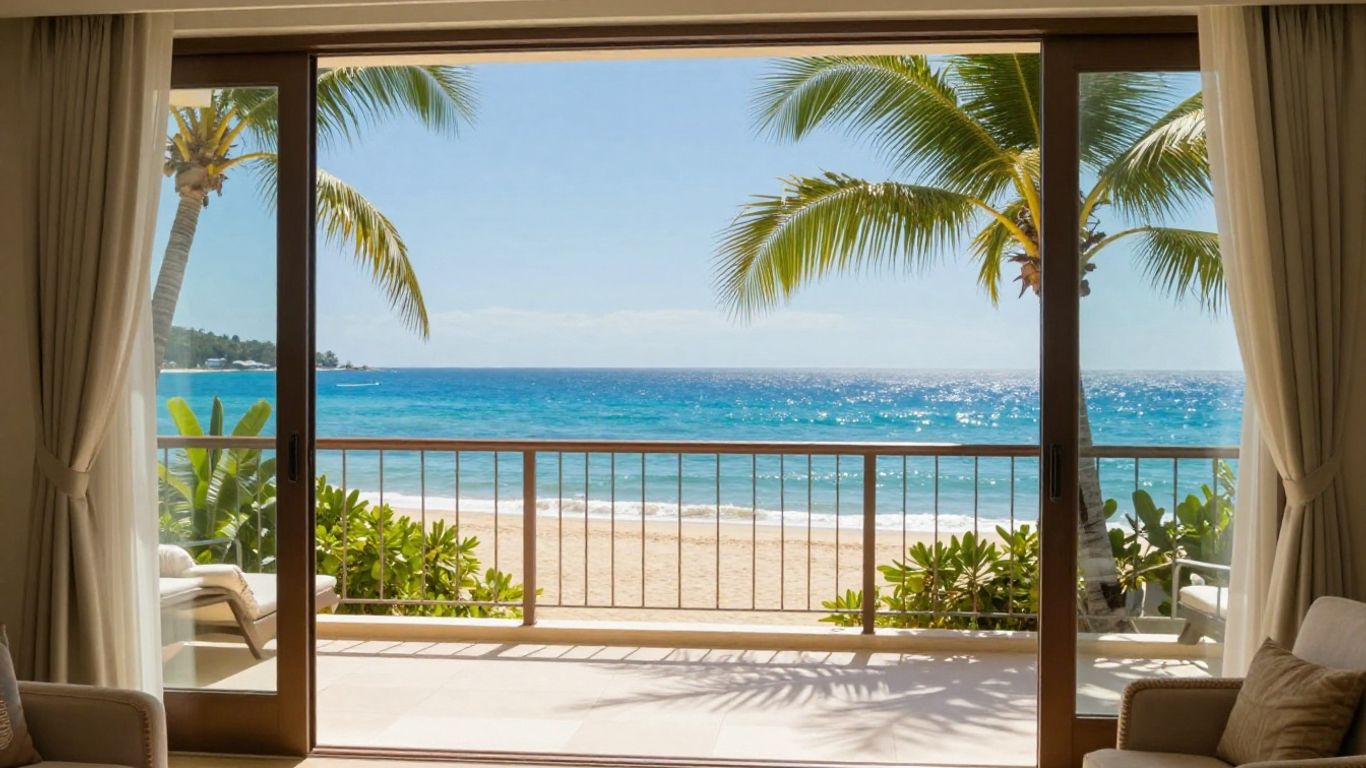 Luxury holiday apartment balcony with ocean view on Gold Coast.