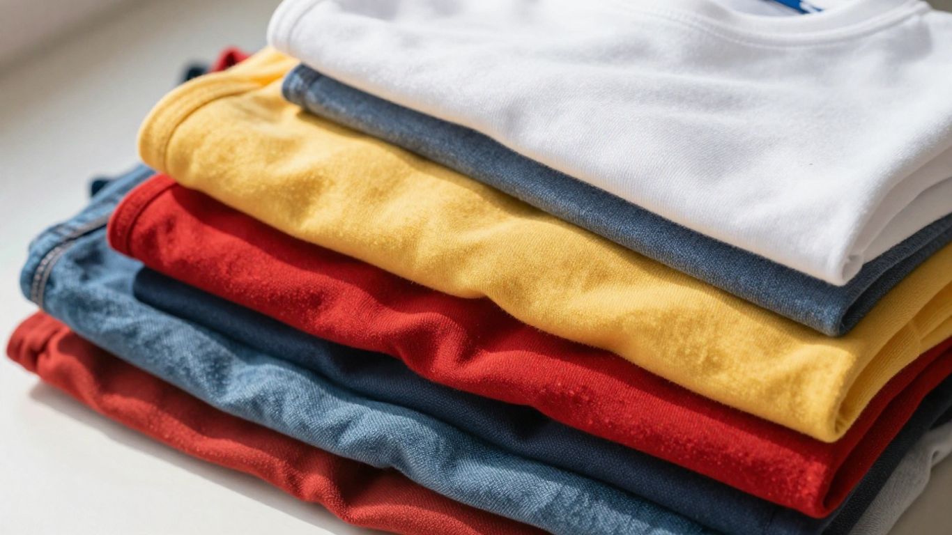 Clean, folded clothes in various colors.