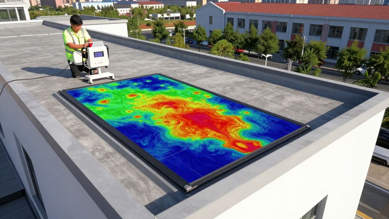 Thermal imaging of a commercial roof in California.