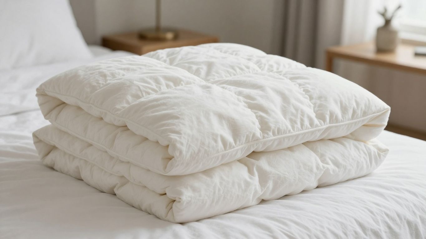 Quince Lightweight Down Alternative Comforter on a bed