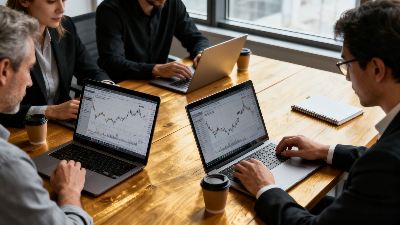 Des traders examinant ensemble l'analyse du marché de l'or
